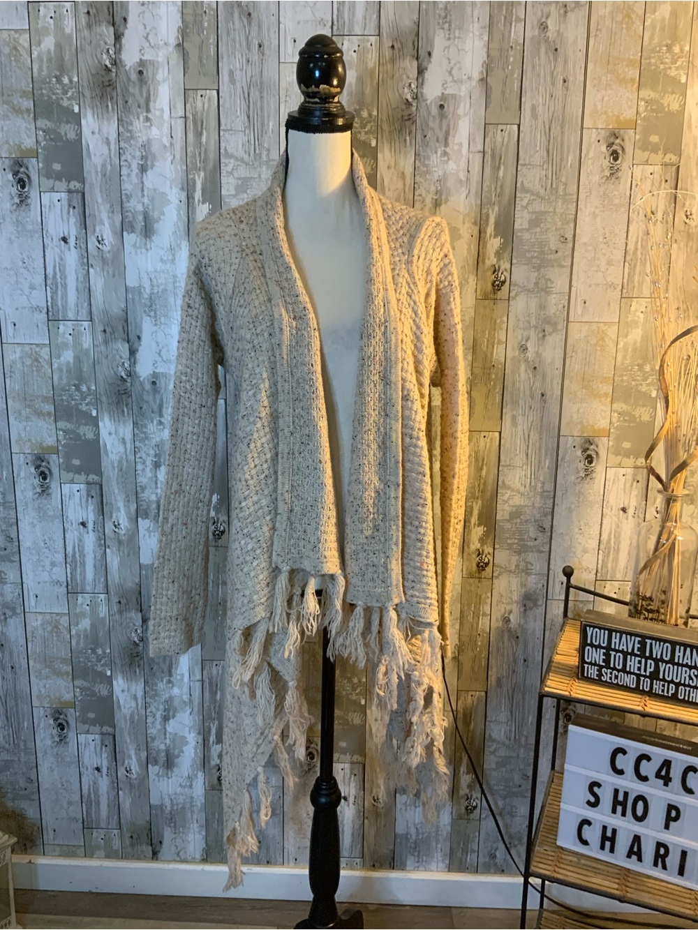 Wrangler Cream Open-Front Fringe Women's Cardigan